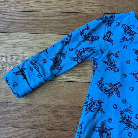 Noni Bee Teal Blue Goldfish Fish Print High Low Long Sleeve Cotton Dress 12-24 - Picture 5 of 5
